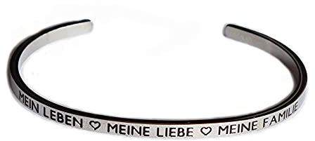 Eleganter Armreif Armband Silber mit Mantra und Spruch bis ca. 20 cm. Mein Leben Meine Liebe Meine Familie