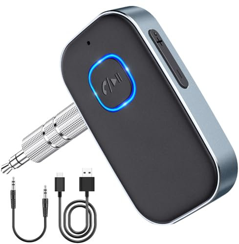 Babacom Bluetooth Receiver, Car Bluetooth Aux Adapter, Noise Cancelling 3.5mm Aux Bluetooth 5.3 Vehicle Amplifiers Receiver for Stereo, Wired Headphones, Hands-free Calls (16H Working Time/Dual Link)