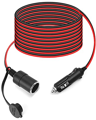 QWORK® 4m/13ft 16AWG Car Cigarette Lighter Extension Cord with 15A Fuse, Male to Female Socket Plug Car Charger for 12V 24V Vehicles