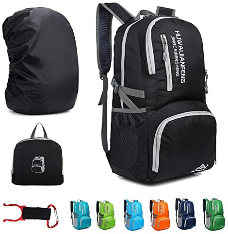 Lywencom Wanderrucksack,30l sportlich leicht faltbarer wasserdichter ultraleichter Rucksack für Outdoor Camping Picknick Wandern Laufen Schultasche mit wasserdichtem Regen (Schwarz)