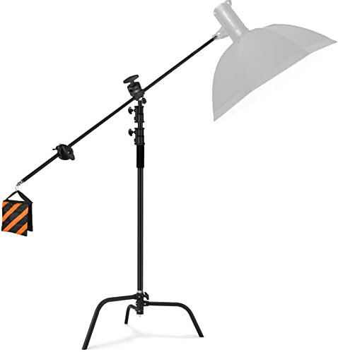 Soonpho C Stand Edelstahl Heavy Duty mit Galgenstativ 330 cm und 130cm Haltearm Kit,1 Grip Head Einstellbar,Lichtstativ,für Aufnahmestudio,Softbox,Monolights,Fotoreflektoren, Blitze,Kameras