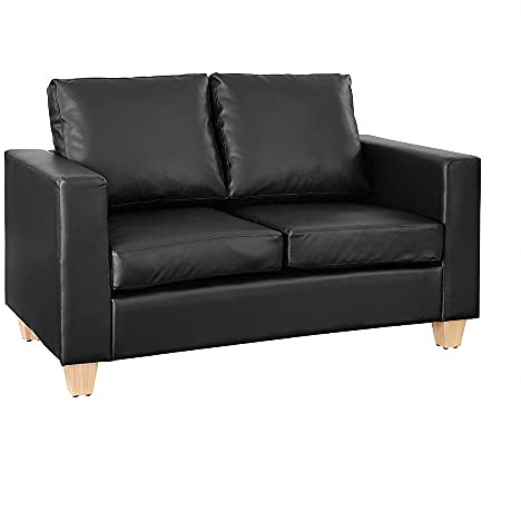 Home Detail 2 Seater Sofa in Faux Leather, Leather Sofa in a Box with Minimal Assembly in Black or Brown, 2 Seater Sofas & Couches in Faux Leather (Black)