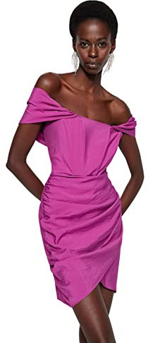Trendyol Glam Mini Wrapover Fitted Woven Dress Vestido, Fucsia, 36 para Mujer