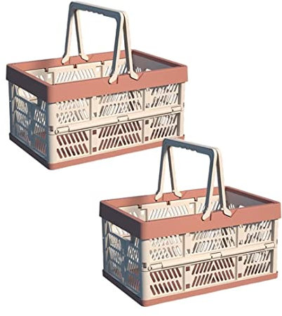 Faltbare Aufbewahrungskiste, Klappbox mit Henkel, Kunststoff Klappkisten, Aufbewahrungskorbe, Klappbox Organizer, Klappkiste für Küche, Schlafzimmer, Arbeitszimmer, Büro, Garten , rosa, groß