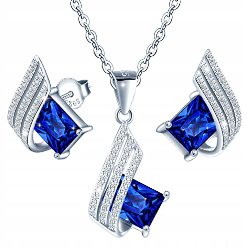 MŚ 1997 MENNICA ŚWIDNICKA 11 FARBEN Ohrringe Silber 925 mit Halskette Damen Set - Hochwertige Österreichische Kristalle und Zirkone - Schmuck Kette damen - Ohrringe Set mit Halskette (Saphir)