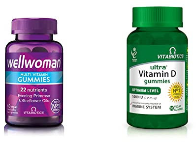 Wellwoman Multivitamin Vegan Women Vitamin Gummies Bundle with Vitabiotics Ultra Vitamin D Vegan Gummies