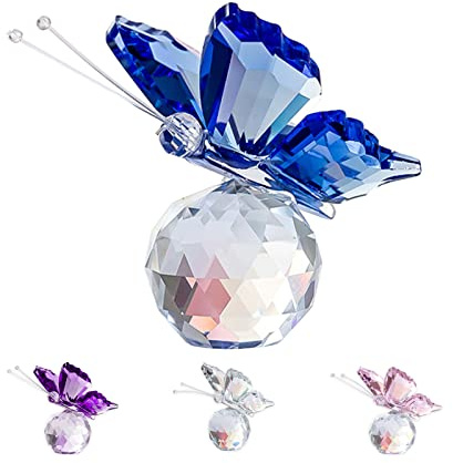 Elbourn Crystal Butterfly, Purple Glass Flying Ornament With Ball Base, Decorative Art for Home Decor, Animal Statue, Birthday Collectibles (Blue)