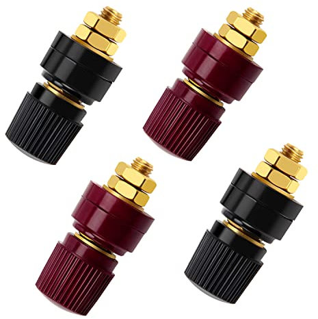VooGenzek 4 PCS M6 Terminal Binding Post, 333 Type Brass Pillar Terminal Block, Power Junction Post Connector Terminal, M6 Stud Battery Binding Post, 0V-380V 100A