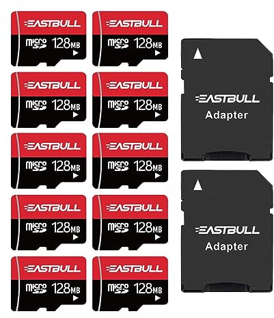 EASTBULL 128MB Micro SD Card (128GB Pitch) 128MB SD Memory Cards Full HD Video 90MB/s UHS-I U1 Class 10 for Surveillance Camera (10 Units & 2 Adapters)