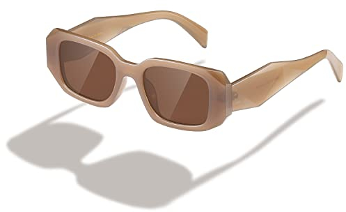 kimorn Rechteck Sonnenbrille für Frauen Männer Trendy Retro Trendy Sonnenbrille 90's Vintage Square Frame (Camel Frame Braune Linse)