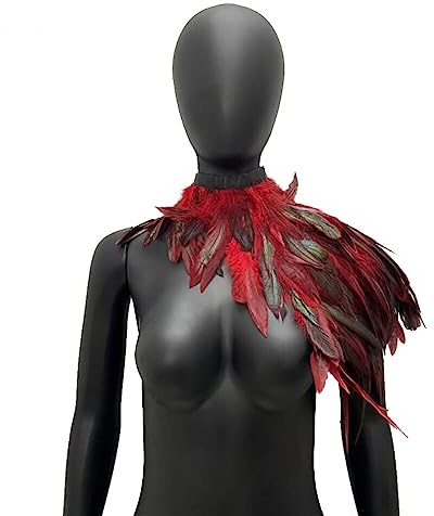 BYNYXI Feder Umhang Cape, Halloween Gothic Feder Achselzucken Schalkragen Cape Schal Choker Kragen Kostüm Bühne Damen Feder Umhang Epauletten Fliege Kragen Cape für Fasching Karneval Party Zubehör