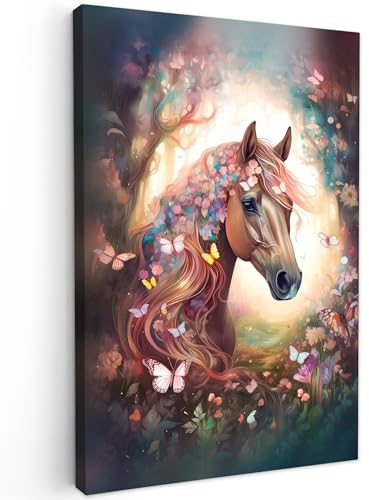 MuchoWow© Leinwände 40x60 cm Wall Decoration Bilder Kinderzimmer Mädchen Pictures Canvas Painting Wanddekoration Jugendzimmer Deko Mädchenzimmer Pferde - Natur - Blumen - Schmetterling
