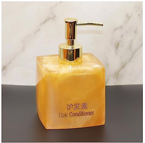 Hand Liquid&Lotion Soap Dispenser Pump Bottle 13.5oz/400ml Resin Yellow Marble Liquid Dispenser Soap Bottle for Kitchen Bathroom Countertop Laundry Room conditioner-400ml