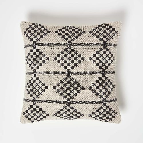 Homescapes Adana Dekokissen schwarz-weiß 45x45 cm, Baumwoll-Kissen Rauten-Muster, Kissen geometrisch mit Struktur