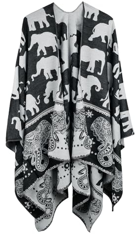 Qlauca Damen Pashmina Schals und Wraps Weiche Winter Warm Reversible Oversized Decke Schal, Elefant-schwarzweiß, Large