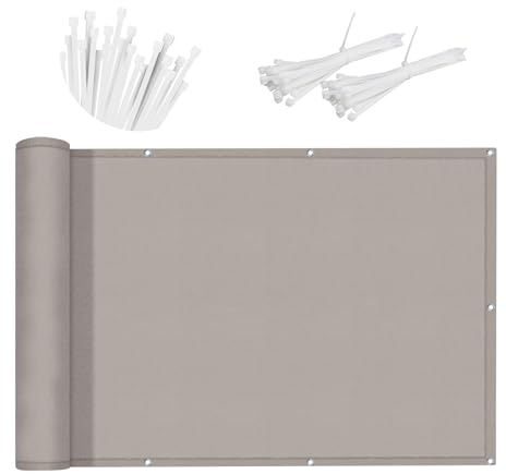 SUNNY GUARD Benutzerdefinierte Balkon Sichtschutz 90x700cm Balkonverkleidung Balkonabdeckung Balkonumspannungen UV-Schutz Wind und Wetterfest mit Kabelbinder,Taupe