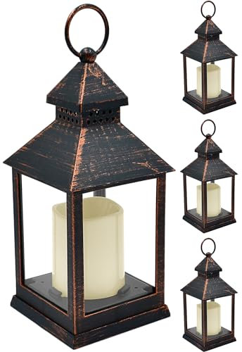 LED Sturmlaterne: 4er Pack Mit Flackernder Kerze und Timer, Batteriebetrieb - Antik-Design