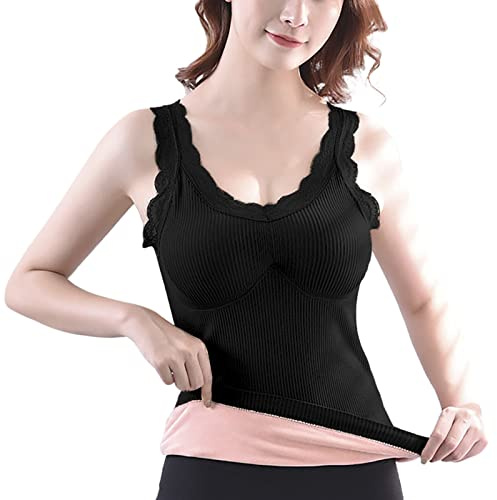 Verement Grande Taille - Chemises Thermiques Sans Manches Pour Femmes Avec Soutien-Gorge Intégré Détachable Gilet À Col En V Sous-Vêtements Doublés En Polaire Débardeurs