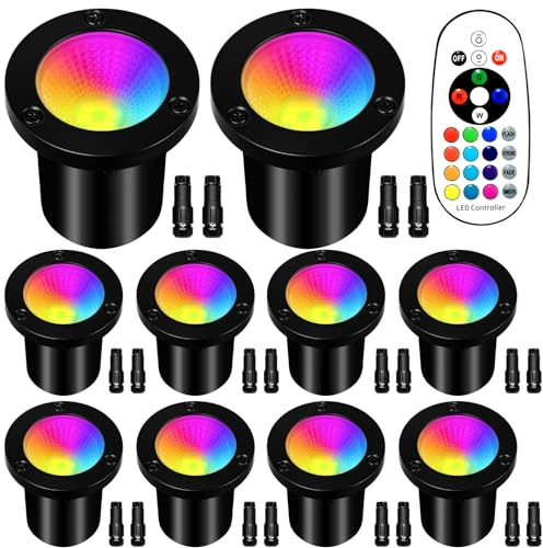 AOAXL Low Voltage Landscape Lighting - 10W RGB Landscape Lights with Color Changing, 12V-24V Waterproof Outdoor In-Ground Lights for Yard Garden (10 Pack)