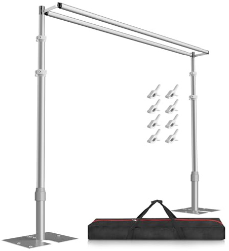 EMART Support Toile de Fond Photo Stable 3x3m à Deux Barres Transversales | Arche de Mariage Réglable, Studio, Video, Décoration d'anniversaire