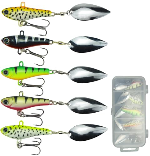 Svitzoot Jig Spinner Set Angelköder Set 5 Stück Jigspinner Fischköder für Hecht Zander Forellen UV Aktiven Salzwasser Süßwasser