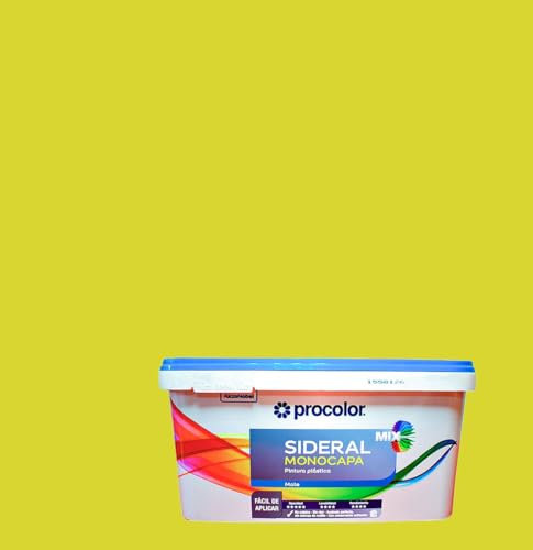 Pintura de Interior Monocapa Sideral Mix. Colores del Mundo. Alta cubrición, Lavable, Colores duraderos. Cubeta de 4 L. (4 L., Verde lima - Amazonas)