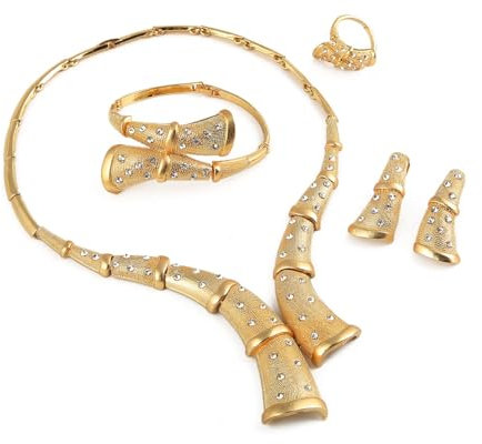 VALKEM Dubai Gold Farbe Kristall Frauen Trendige Hochzeitsfeier Halskette Ohrring Armband Ring Schmuck Sets Hochzeit Jubiläum, Valentinstag, Weihnachten, Geburtstagsgeschenke