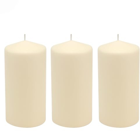 Stonebriar Unscented Pillar Candles – 65 Hour Burn Time, Long-Lasting Wax Candles for Weddings, Holidays, Home Décor & Special Events, Pack of 3, Ivory, 3 x 6