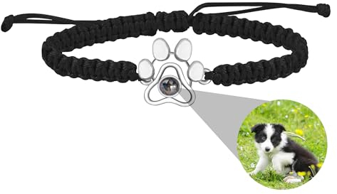 ZqlDDayUP Benutzerdefinierte Bild Armband - Personalisiertes Foto Mit Hund Pfote Projektion im Inneren - Paw Charm Memory Geschenk für Tierliebhaber