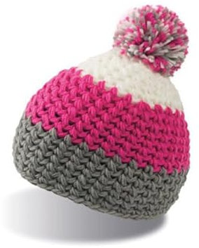 tshirtladen Everest Beanie mit Innenfleeceband: Farbenfrohe Bommelmütze für kalte Tage, Farbe: Grey Pink White