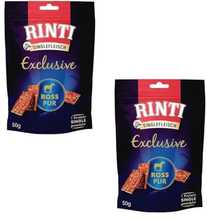 RINTI Singlefleisch Exclusive Snack Ross Pur | Doppelpack | 2 x 50 g | Ergänzungsfuttermittel für ausgewachsene Hunde | Ausschließlich Ross für empfindliche Hunde bei Allergien | Als Belohnung