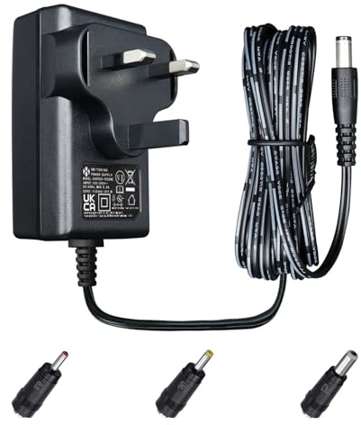 UKCA Certified 9V 1A/1000mA 9W Power Supply Adapter, 1.8M/6ft AC DC Switching Adapter (Input 100-240V), Wall Mount Transformer Charger Plug with 3 Interchangeable Adapter Jacks