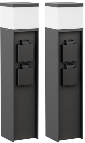 ledscom.de 2 Stück Wegelicht/Pollerleuchte PODEL für außen, IP44, 39 cm, schwarz, 1x G9 max. 10W, 2 Steckdosen