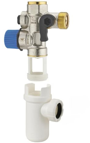 Kit Groupe de sécurité droit norme NF 20x27 (3/4) siège inox anti corrosion + siphon chauffe eau/cumulus NOYON & THIEBAULT