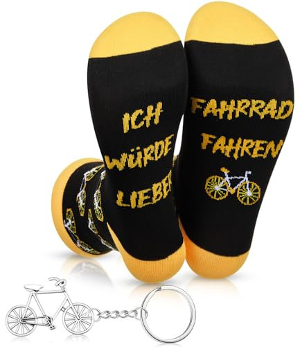 Geyoga Ich Würde Lieber Fahrrad Socken Radfahrer Geschenke Fahrrad Schlüsselanhänger mit Grußkarte Lustiges Geschenk für Männer Papa Geburtstag Weihnachten(Gelb,Fahrrad)