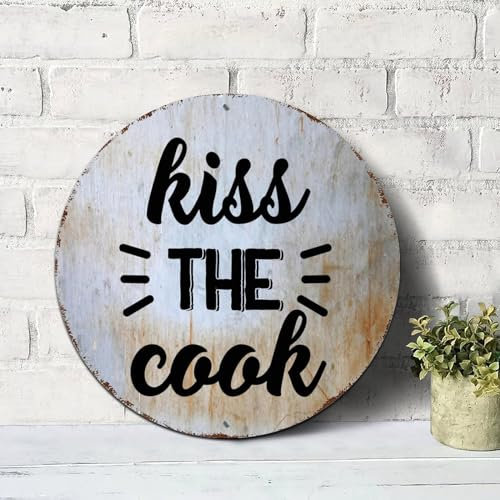 Metall-Blechschild mit motivierendem Spruch Kiss The Cook, 22,9 x 22,9 cm, rostfreies, antikes Metallschild für Schlafzimmer, Café, Bar, Club, Kneipe, Garage