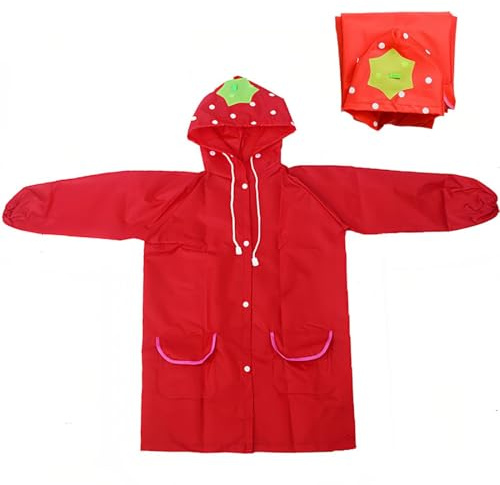 KSJEHW Chubasquero para niños, Niños Niñas Poncho Ligero Transparente Reutilizable con Capucha, para festivales, poncho de lluvia para bicicleta,senderismo, ciclismo y viajes(fresa)