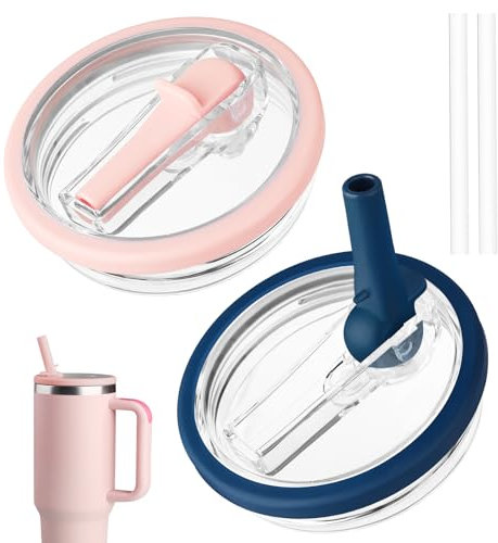 40 oz Tumbler Flip Straw Lid Replacement fit for Stanley Quencher, Spill Proof Tumbler Cover for Stanley Cup (pink blue)