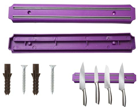 1 X Magnetic Knife Holder Storage Rack Twin Strip Multipurpose Utensil Kitchen Craft Tool Holder Organizer for Wall Fixings Included (Purple 33cm)