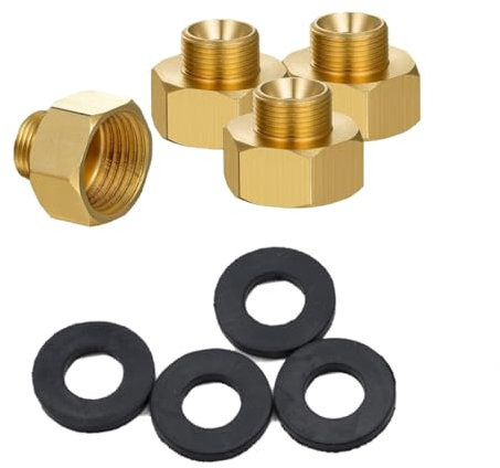 GXGM 4 Pièces 1/2'' par 3/4'' pouce Réducteur fait de laiton de haute, adaptateur robinet tuyau arrosage, adaptateur tuyau arrosage robinet cuisine, adaptateur 1/2 3/4, avec 4 entretoise