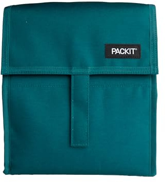 PackIt Gefrierbare Lunchtasche, tiefes Blaugrün, gebaut mit EcoFreeze-Technologie, faltbar, wiederverwendbar, Reißverschluss und Klettverschluss mit Schnallengriff, entworfen für Arbeitsessen und