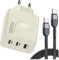 Cargador USB C, Cargador Universal Rápido 160W. Cargador USB 3 Puertos. Cable Resistente Tipo C a Tipo C para Dispositivos Electrónicos-Compatible con Smartphones, Tabletas y Más (Blanco)