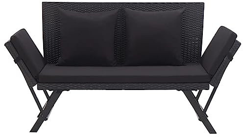 HETFTJN Parkbank Bierbank Garderobenbank Bänke - Gartenbank mit Auflagen 176 cm Schwarz Poly Rattan für Park Balkon Garten Draussen