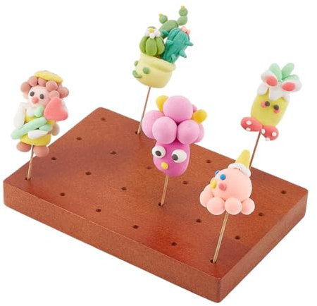 PH PandaHall Wooden Food Skewer Display Holder Fruit Kabobs Skewers Stand Board Catering Supplies Clay Figurines Display Trays with 24 Holes for Appetizers Cocktail Parties Picnic, 15x15cm