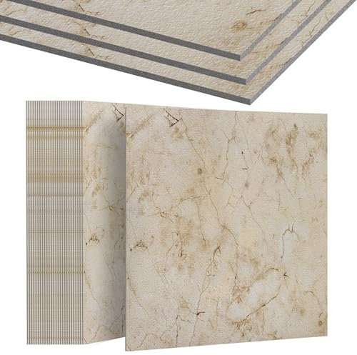 HENGMEI PVC Bodenbelag Selbstklebend Vinylboden Bodenfliesen Betonoptik Klebefliesen Boden 30cm×30cm Fliesenaufkleber Rutschfeste Venylbodenbelag für Schlafzimmer, Küche, 54 Stück, 5.02m², Model E