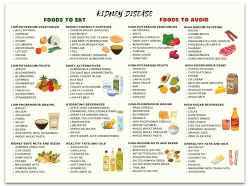 Nierenfreundliche Lebensmittelliste – 30,5 x 40,6 cm kaliumarmes Diät-Poster, Gesundheits-Einkaufsleitfaden für Lebensmittel, Anfänger, Ernährung, Wandkunst, renale Lebensmittel-Leitfaden für