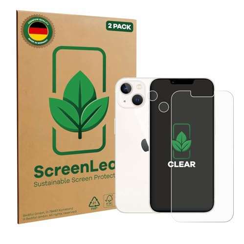 ScreenLeaf (2 Stück Schutzfolie für Apple iPhone 13 (Display+Kamera) [nachhaltiger Displayschutz, Folie, transparent, kratzfest]