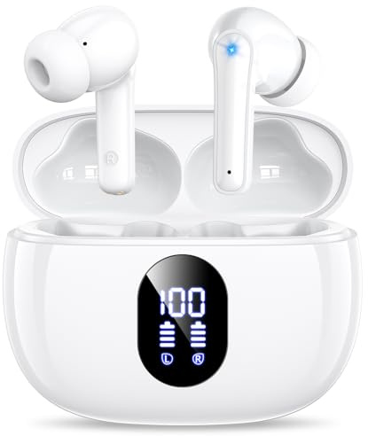 ZZU 2026 Bluetooth Kopfhörer Kabellos Bluetooth 5.4, in Ear Kopfhörer Bluetooth mit 4 ENC Mikrofon, LED Anzeige & 48 Std Spielzeit, HiFi Tiefer Bass, IPX7 Wasserdicht Wireless Earbuds Reinweiß