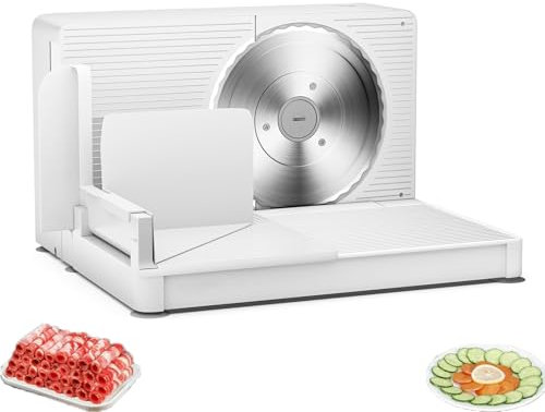 Affettatrice Pieghevole, Affettatrice Elettrica con Lama in Acciaio Inossidabile da 6,7, Spessore di Taglio Regolabile da 0 a 15 mm con Spingi Alimenti, Alta Potenza da 200 W, Motore DC per Carne