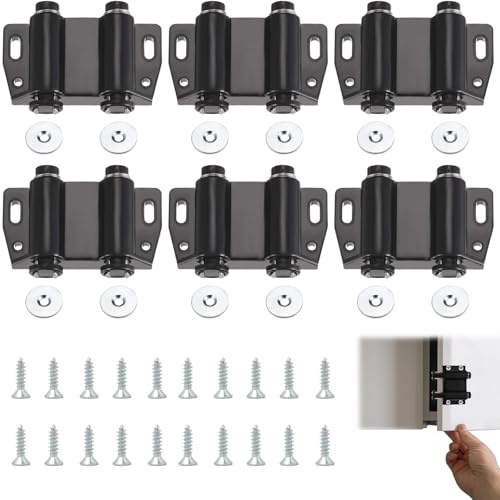 Push Pull per Ante,Chiusura Magnetica Doppia a Spinta Push per Porta – 6x Dispositivi con 12 Rondelle e 20 Viti M416 – Sistema di Chiusura Sicuro per Armadietti e Mobili, Facile da Usare, Magnetico